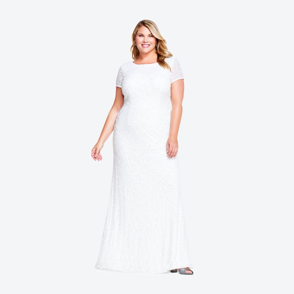 New Adrianna Papell sequin scoop back gown ivory 10 - Picture 5 of 16